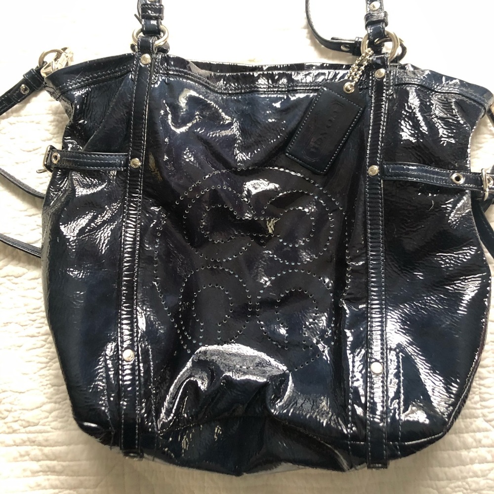 Coach Navy Patent Leather Tote